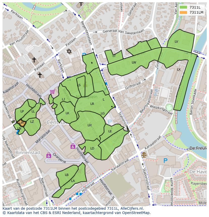 Afbeelding van het postcodegebied 7311 LM op de kaart.