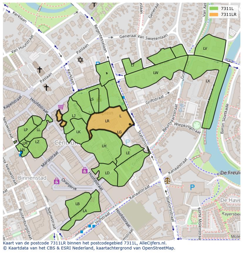 Afbeelding van het postcodegebied 7311 LR op de kaart.