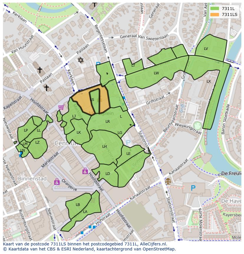 Afbeelding van het postcodegebied 7311 LS op de kaart.