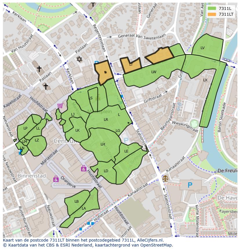 Afbeelding van het postcodegebied 7311 LT op de kaart.