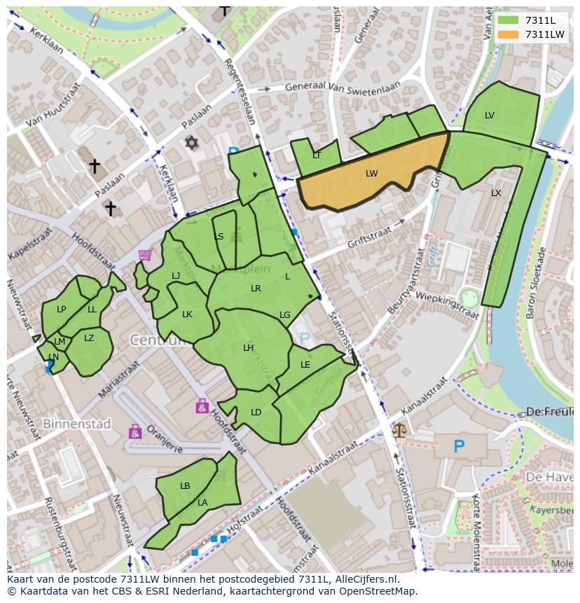 Afbeelding van het postcodegebied 7311 LW op de kaart.