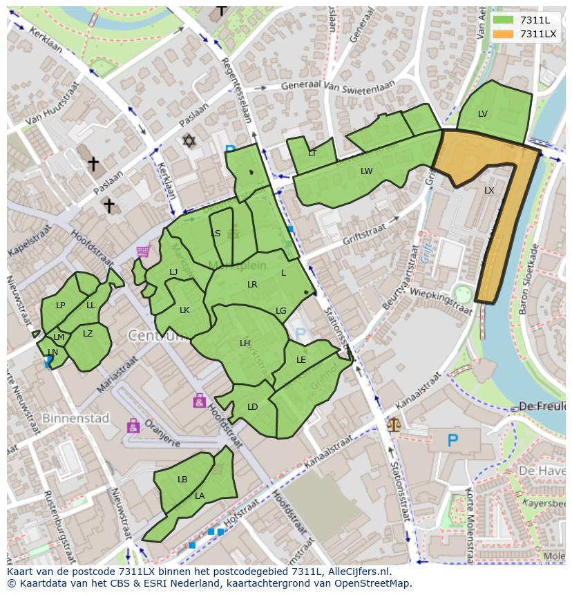 Afbeelding van het postcodegebied 7311 LX op de kaart.