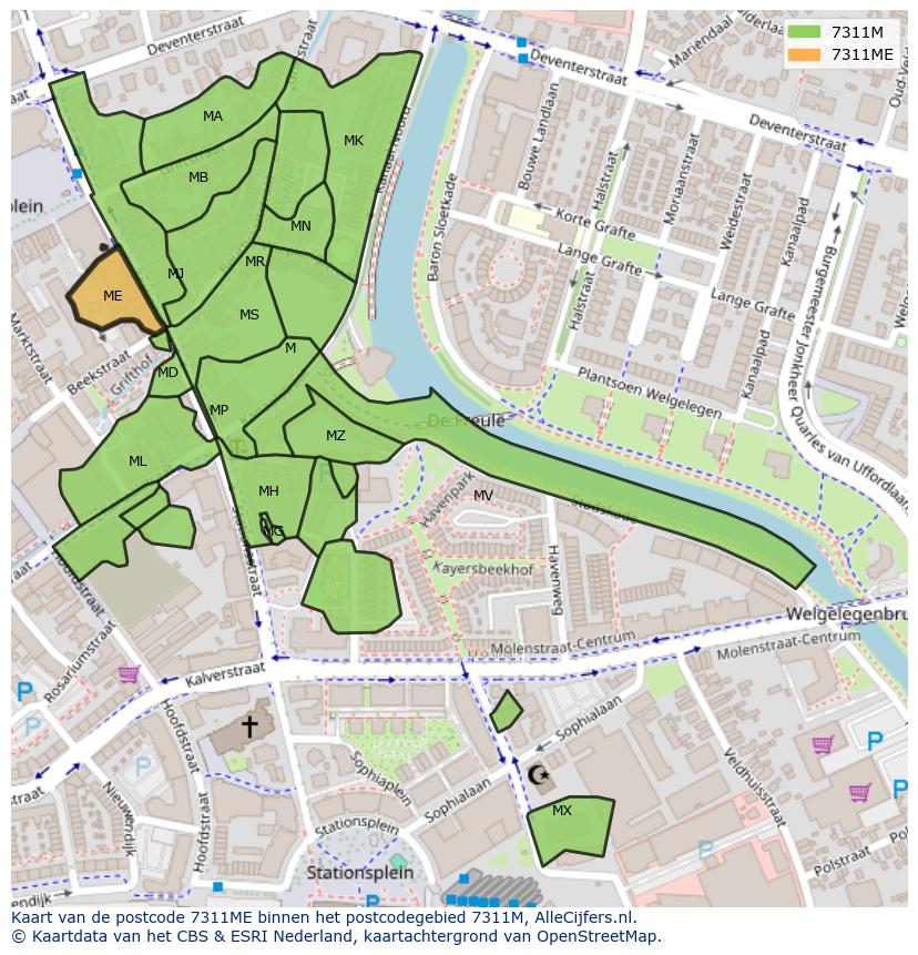 Afbeelding van het postcodegebied 7311 ME op de kaart.