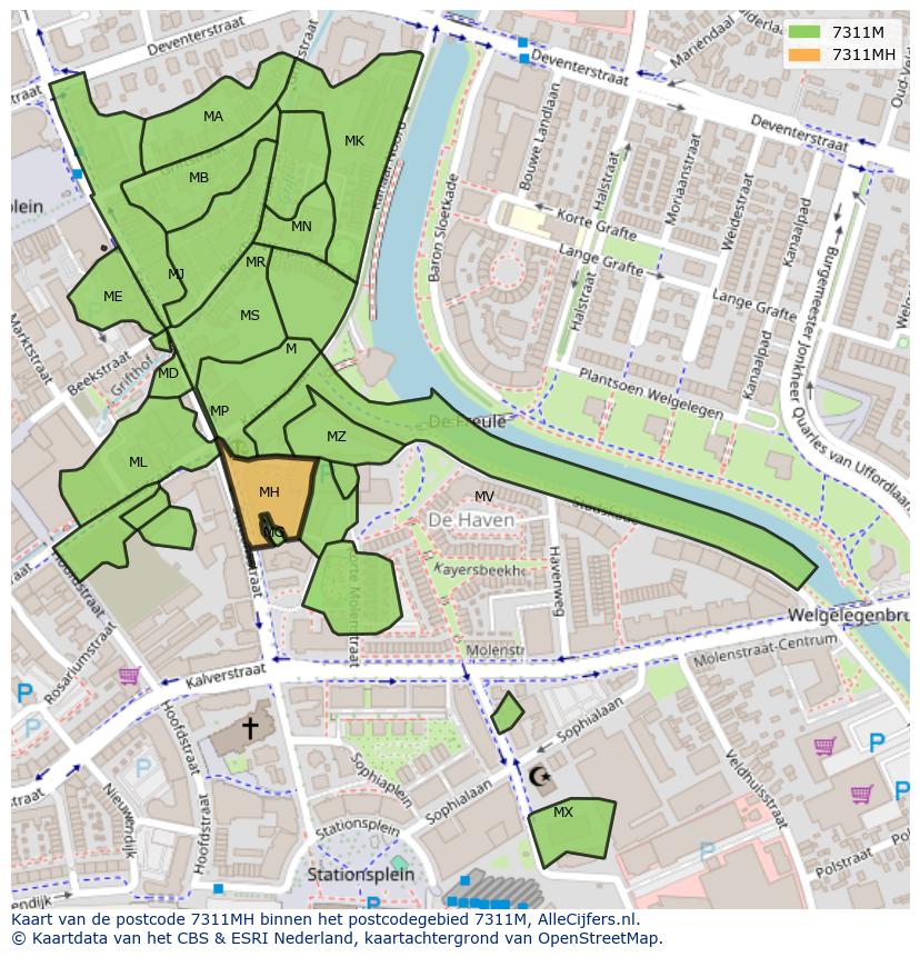 Afbeelding van het postcodegebied 7311 MH op de kaart.