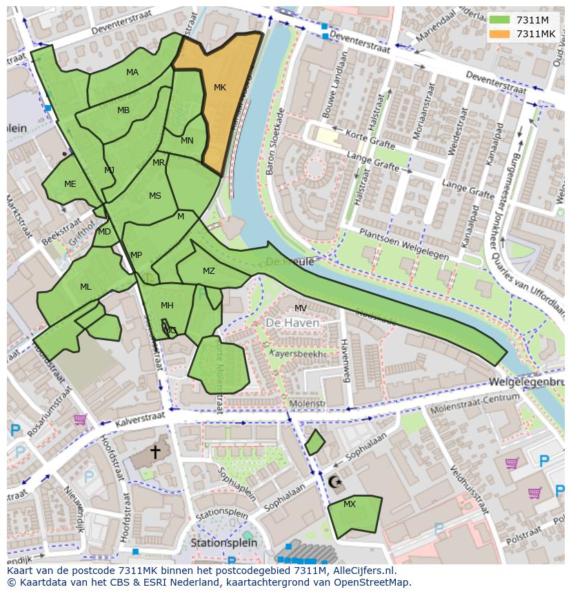 Afbeelding van het postcodegebied 7311 MK op de kaart.