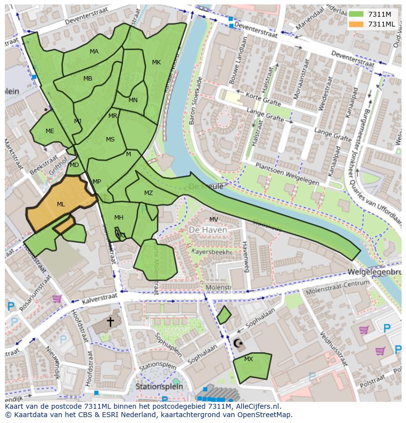 Afbeelding van het postcodegebied 7311 ML op de kaart.
