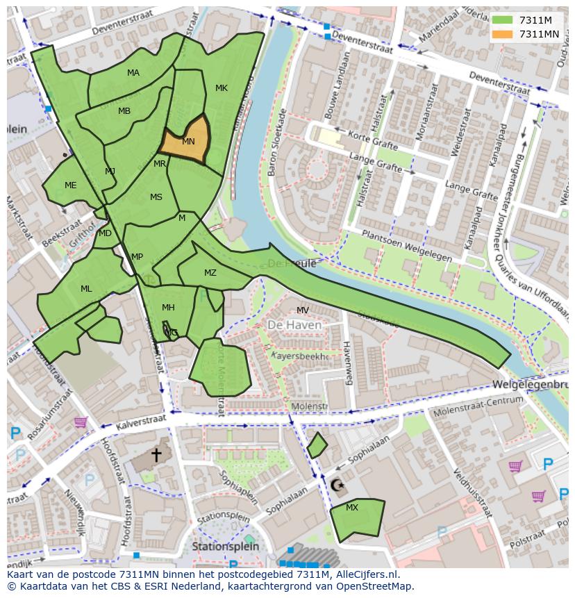 Afbeelding van het postcodegebied 7311 MN op de kaart.