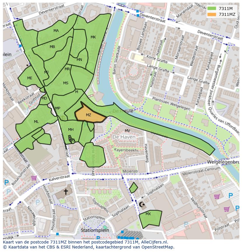 Afbeelding van het postcodegebied 7311 MZ op de kaart.