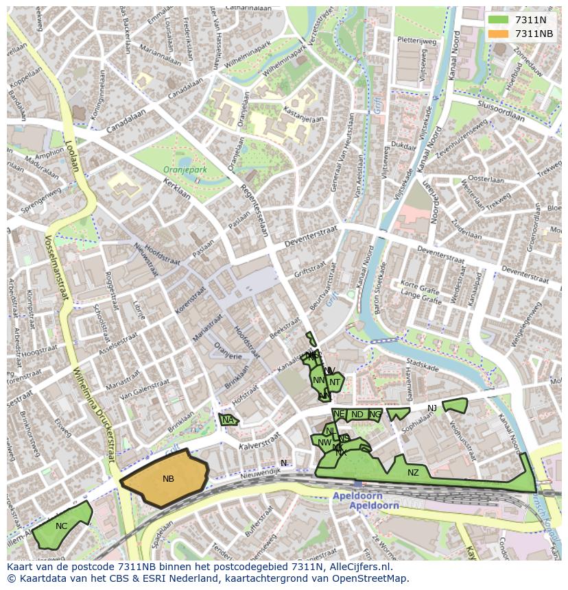 Afbeelding van het postcodegebied 7311 NB op de kaart.