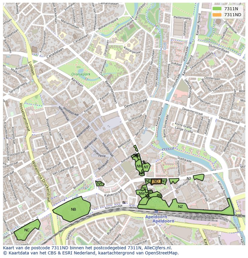 Afbeelding van het postcodegebied 7311 ND op de kaart.
