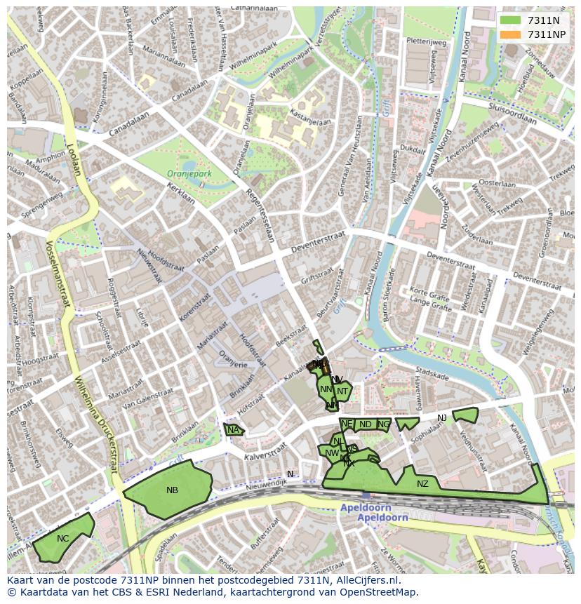 Afbeelding van het postcodegebied 7311 NP op de kaart.