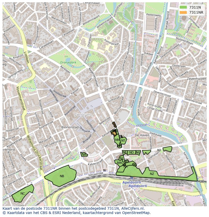 Afbeelding van het postcodegebied 7311 NR op de kaart.