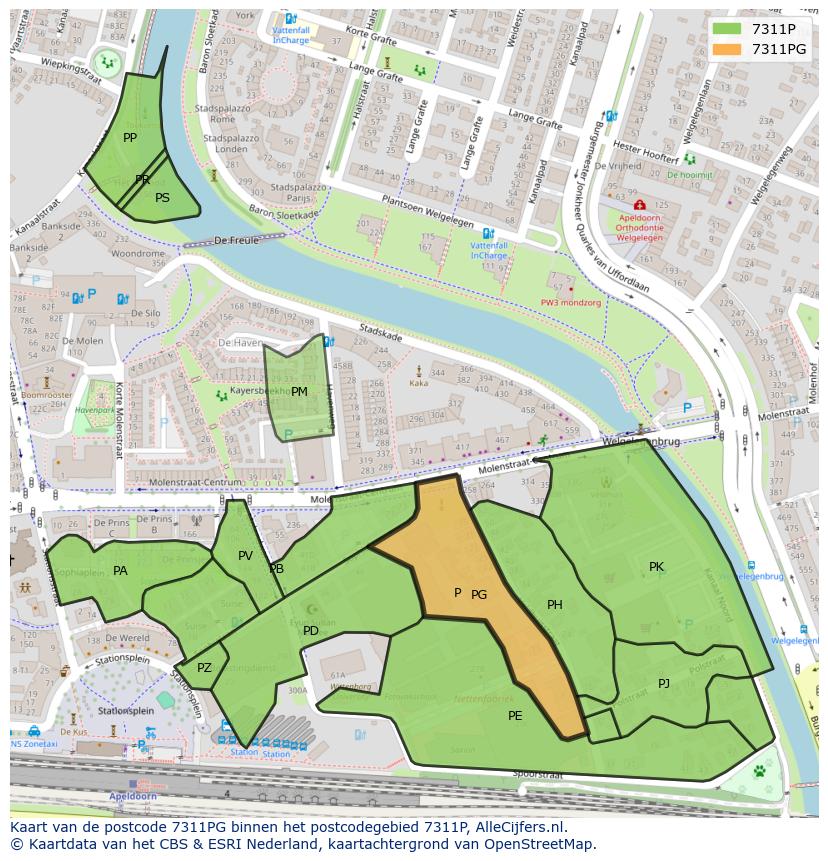 Afbeelding van het postcodegebied 7311 PG op de kaart.