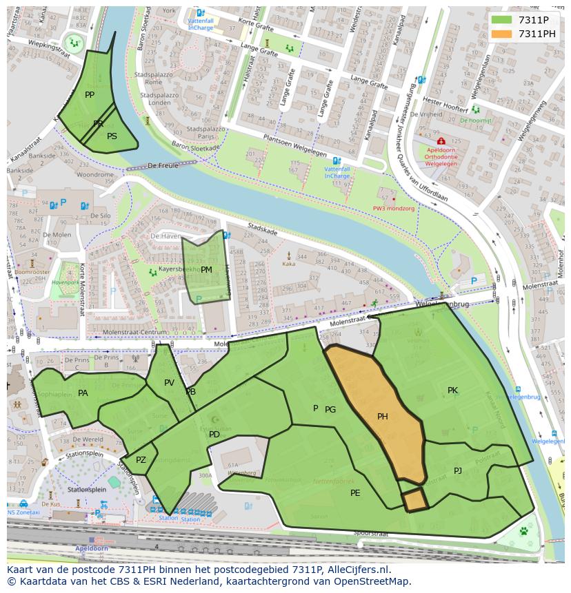 Afbeelding van het postcodegebied 7311 PH op de kaart.