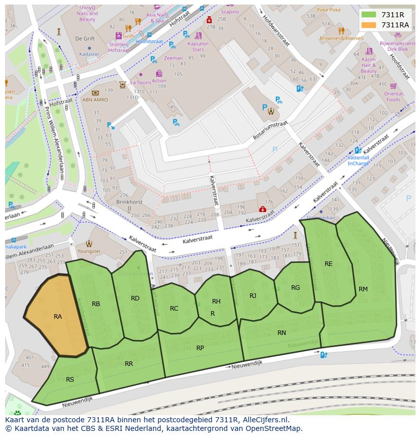 Afbeelding van het postcodegebied 7311 RA op de kaart.