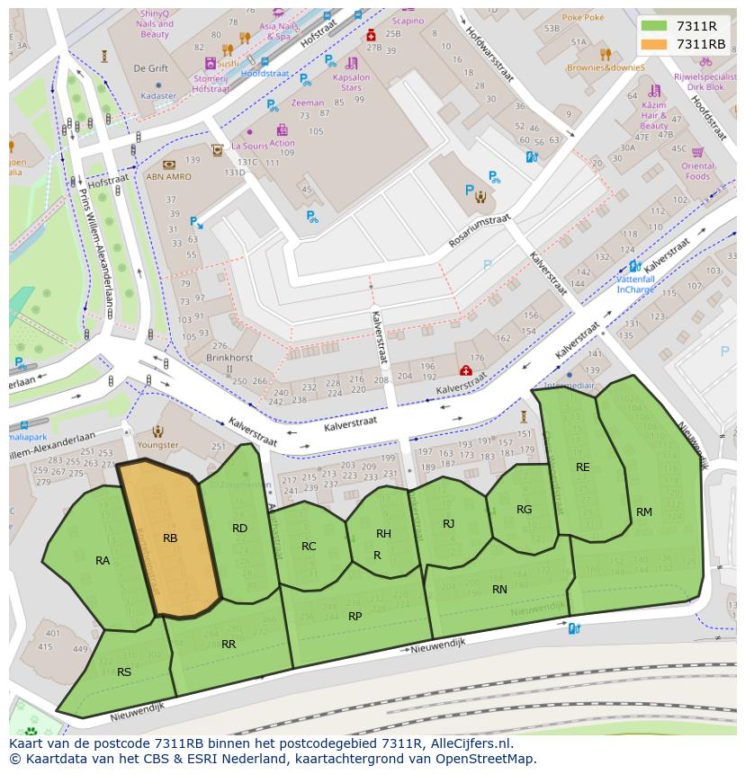 Afbeelding van het postcodegebied 7311 RB op de kaart.