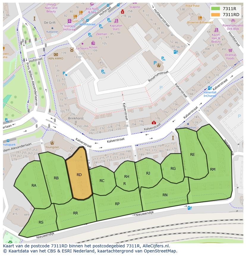 Afbeelding van het postcodegebied 7311 RD op de kaart.