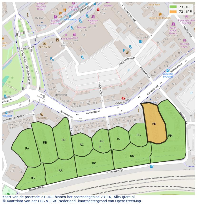 Afbeelding van het postcodegebied 7311 RE op de kaart.