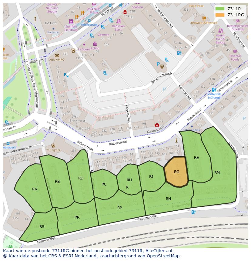 Afbeelding van het postcodegebied 7311 RG op de kaart.