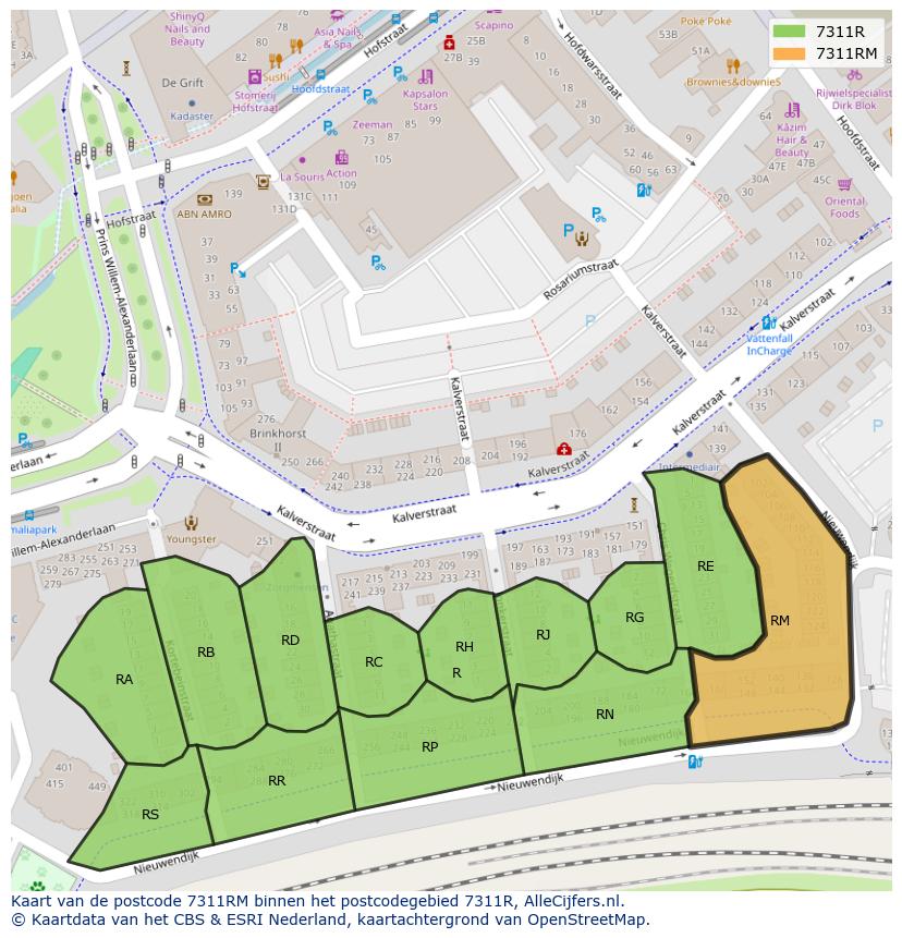 Afbeelding van het postcodegebied 7311 RM op de kaart.