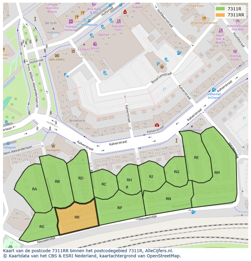 Afbeelding van het postcodegebied 7311 RR op de kaart.