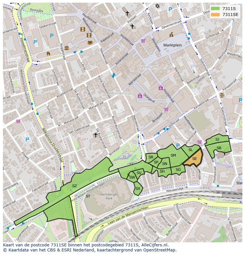 Afbeelding van het postcodegebied 7311 SE op de kaart.