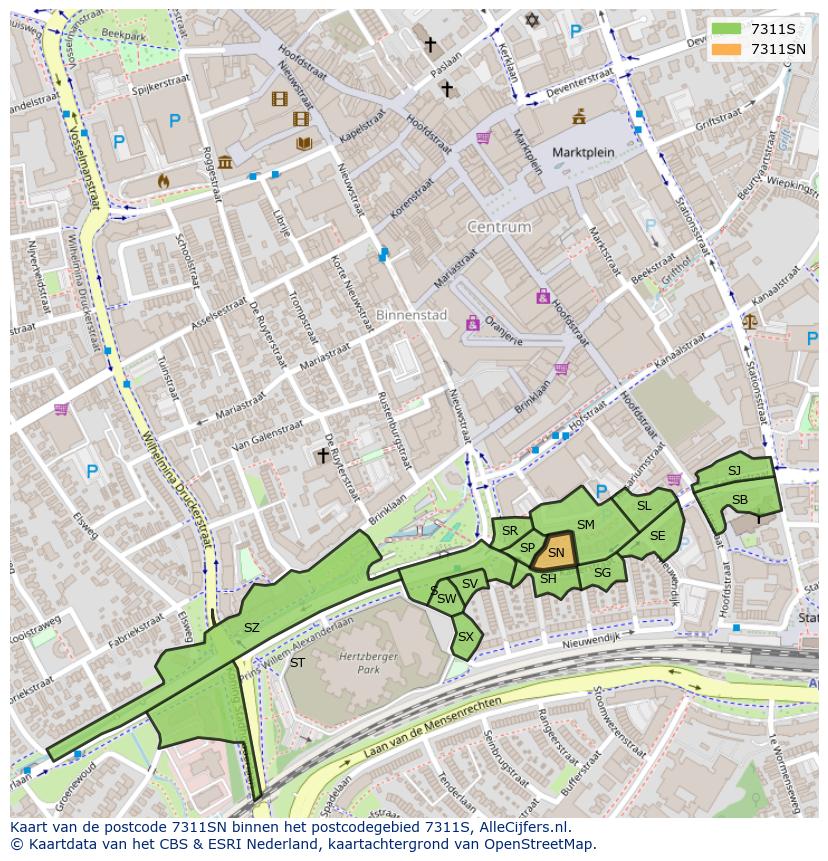 Afbeelding van het postcodegebied 7311 SN op de kaart.