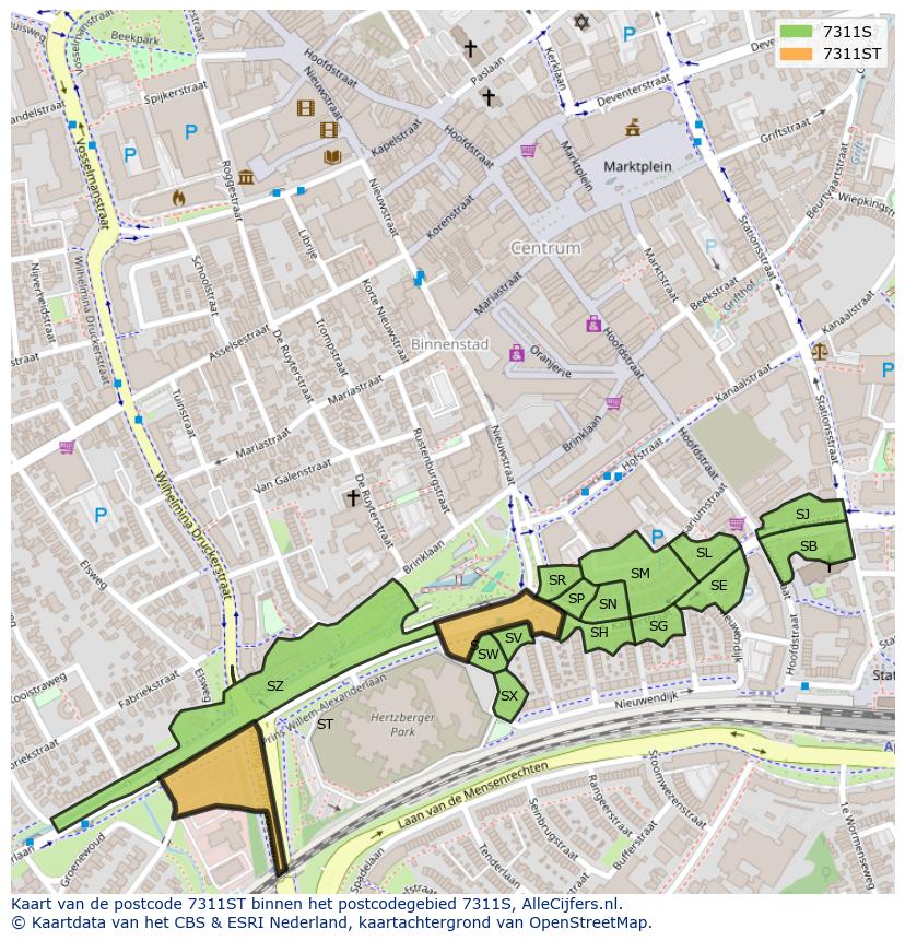 Afbeelding van het postcodegebied 7311 ST op de kaart.