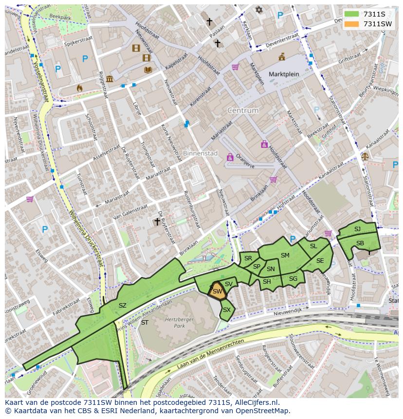 Afbeelding van het postcodegebied 7311 SW op de kaart.