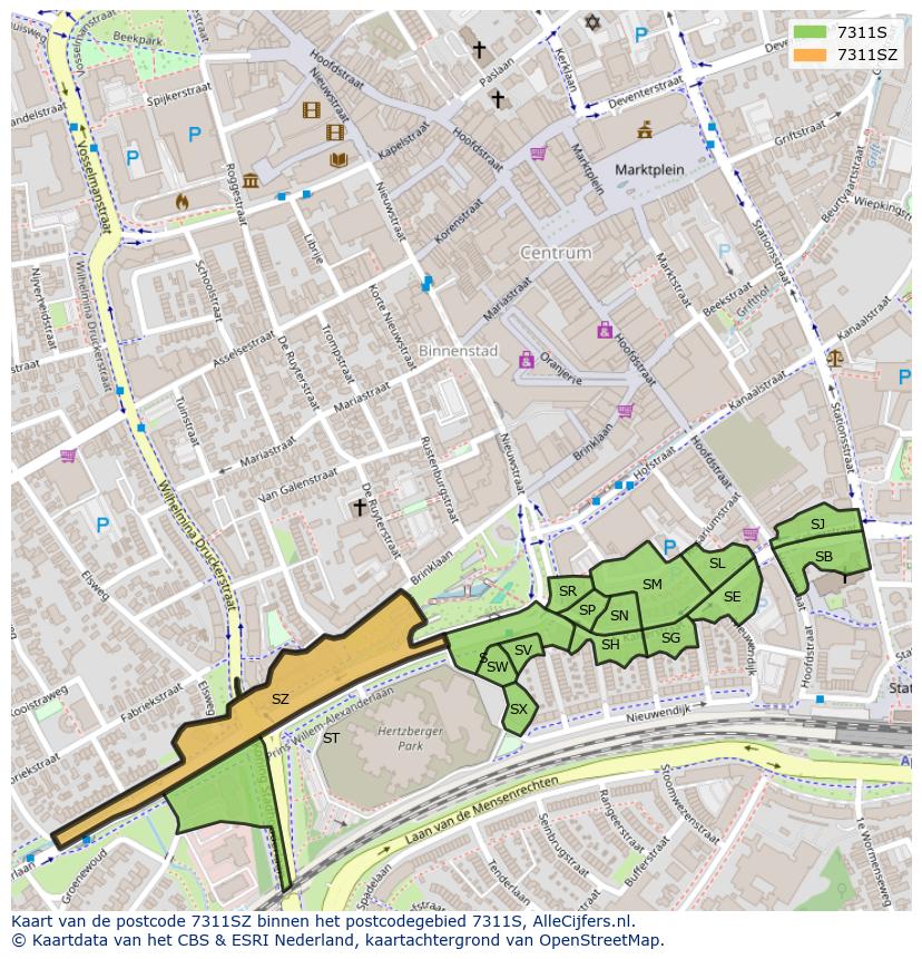 Afbeelding van het postcodegebied 7311 SZ op de kaart.