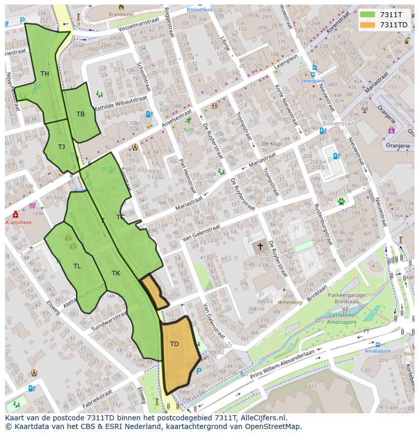 Afbeelding van het postcodegebied 7311 TD op de kaart.