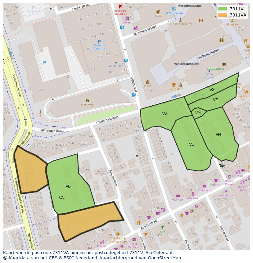Afbeelding van het postcodegebied 7311 VA op de kaart.