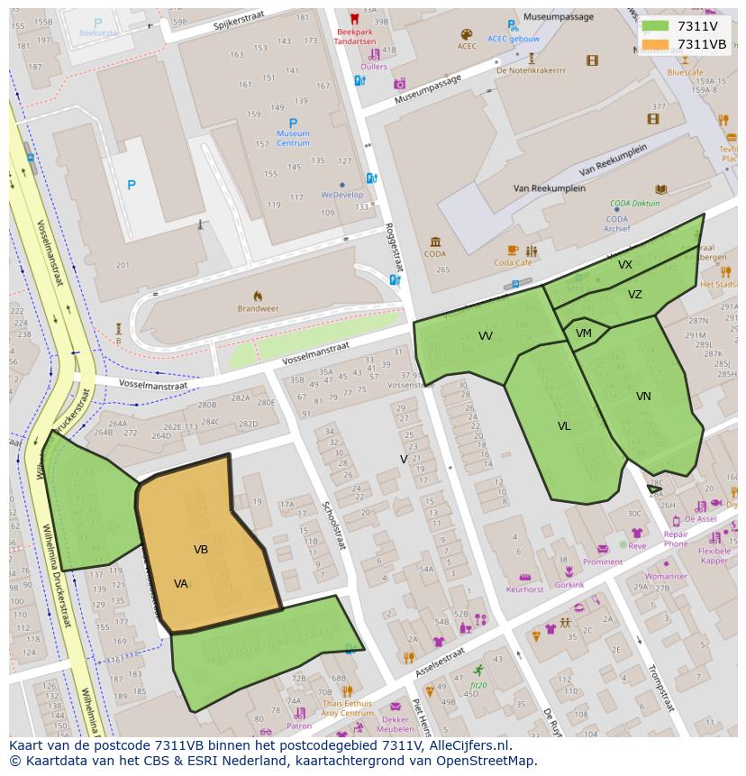 Afbeelding van het postcodegebied 7311 VB op de kaart.