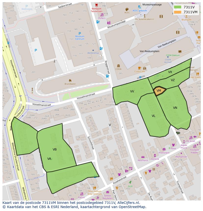 Afbeelding van het postcodegebied 7311 VM op de kaart.