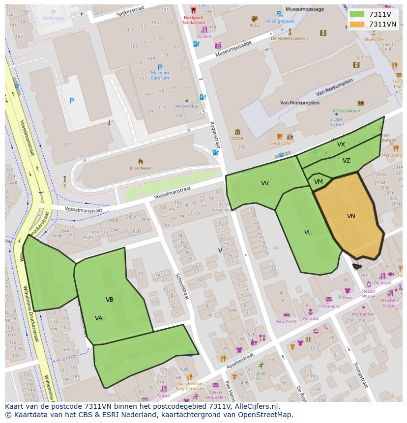 Afbeelding van het postcodegebied 7311 VN op de kaart.