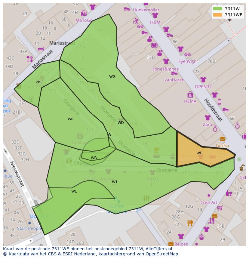 Afbeelding van het postcodegebied 7311 WE op de kaart.