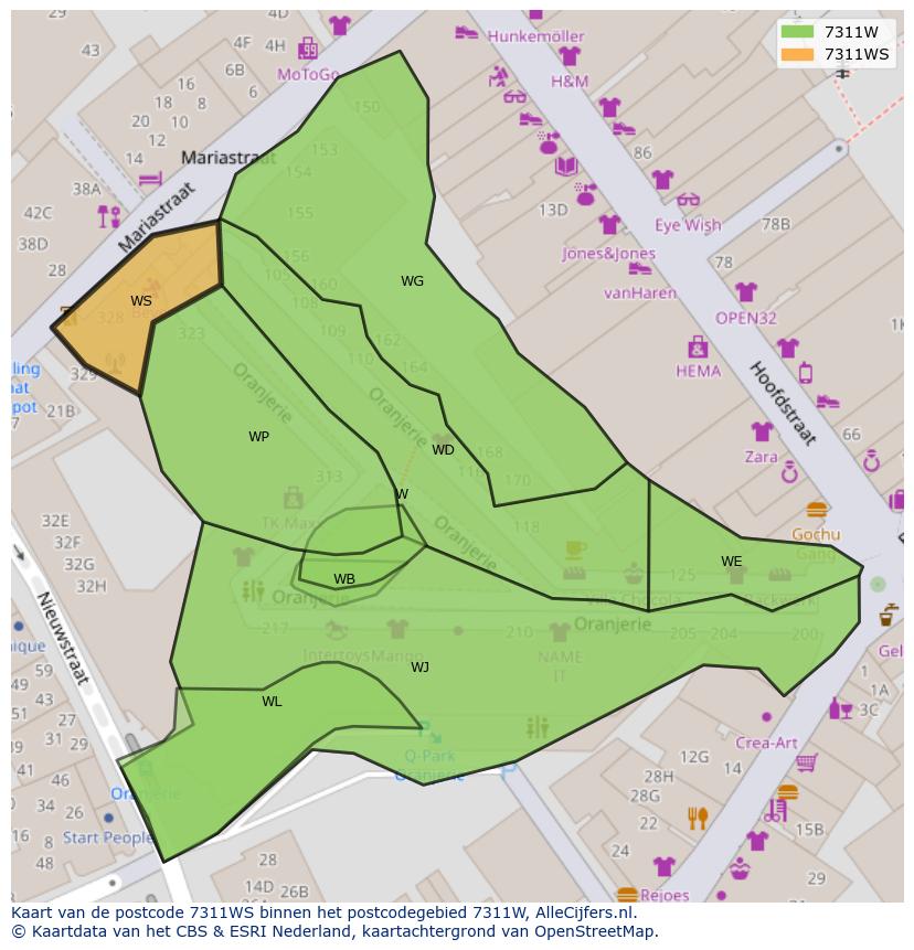 Afbeelding van het postcodegebied 7311 WS op de kaart.