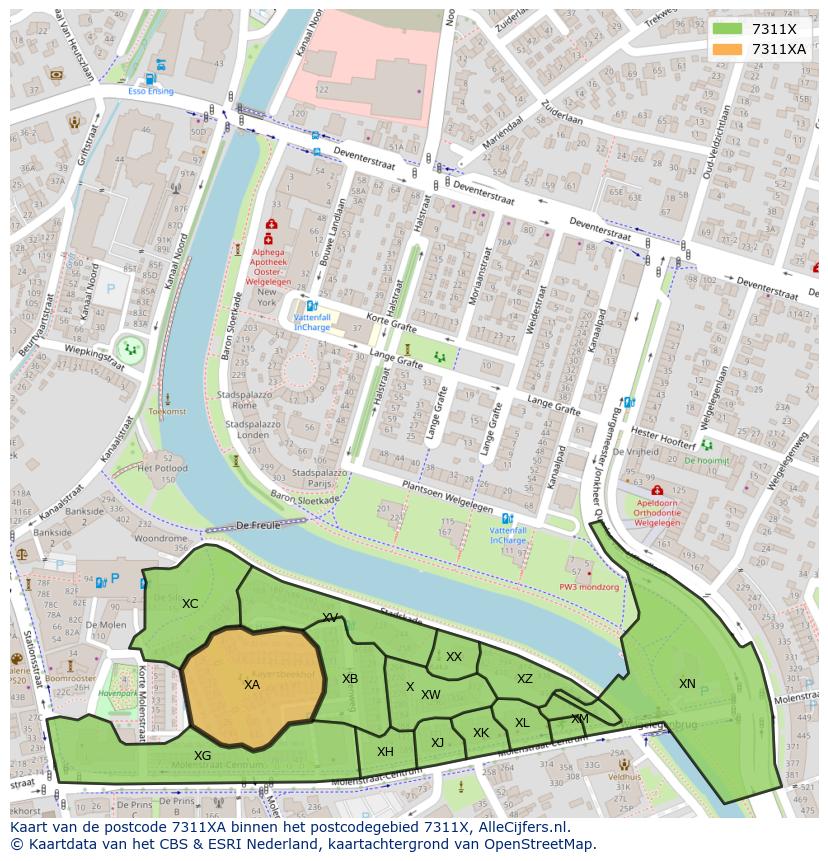 Afbeelding van het postcodegebied 7311 XA op de kaart.