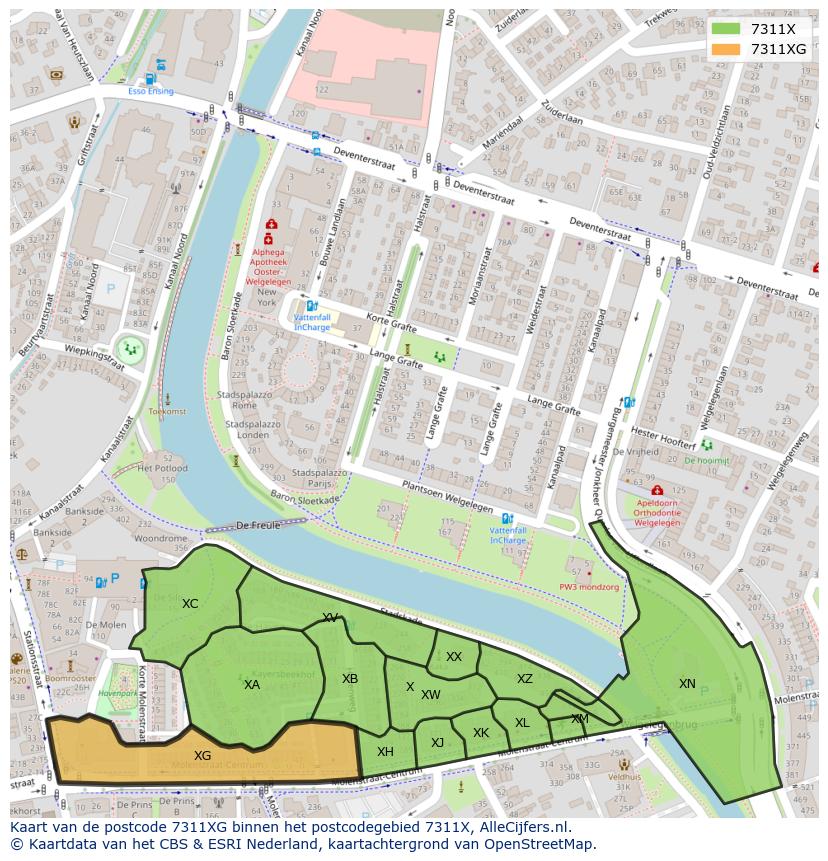 Afbeelding van het postcodegebied 7311 XG op de kaart.