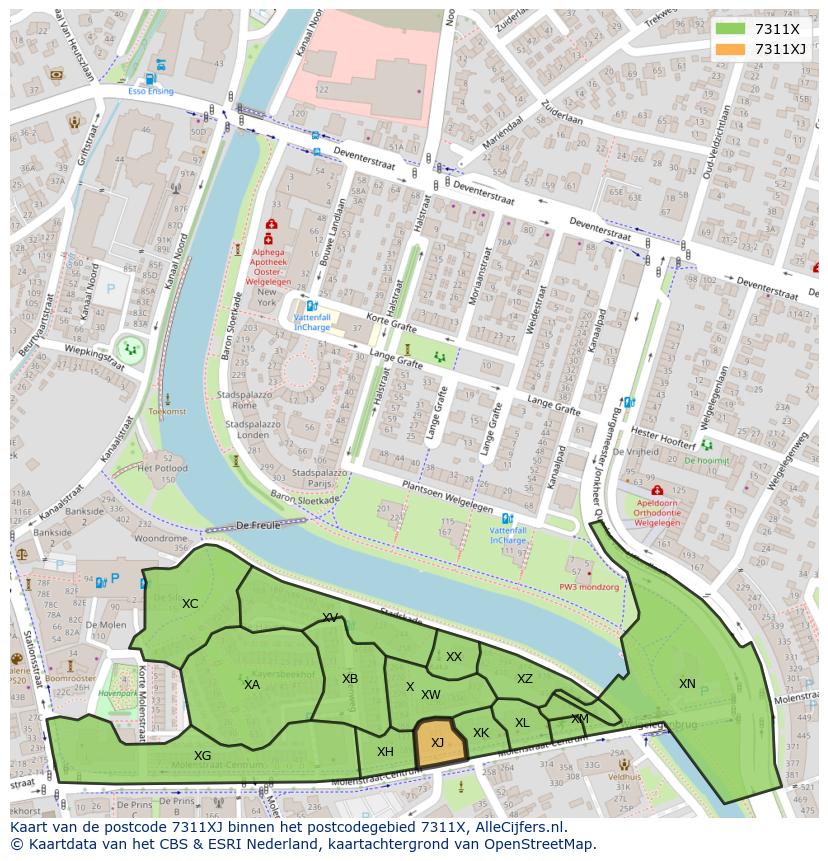 Afbeelding van het postcodegebied 7311 XJ op de kaart.