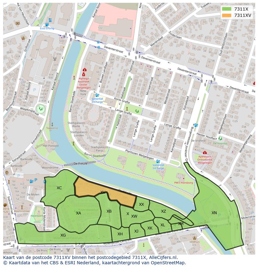 Afbeelding van het postcodegebied 7311 XV op de kaart.