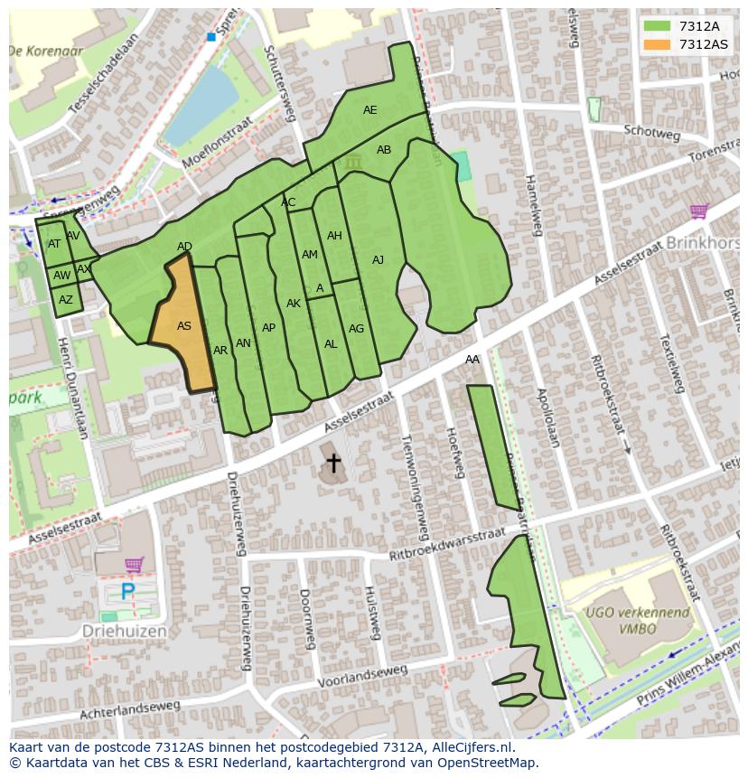 Afbeelding van het postcodegebied 7312 AS op de kaart.