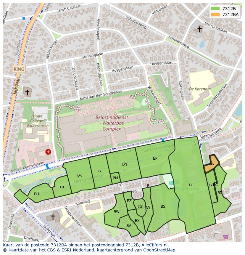 Afbeelding van het postcodegebied 7312 BA op de kaart.