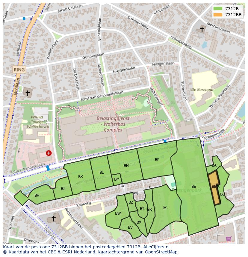 Afbeelding van het postcodegebied 7312 BB op de kaart.