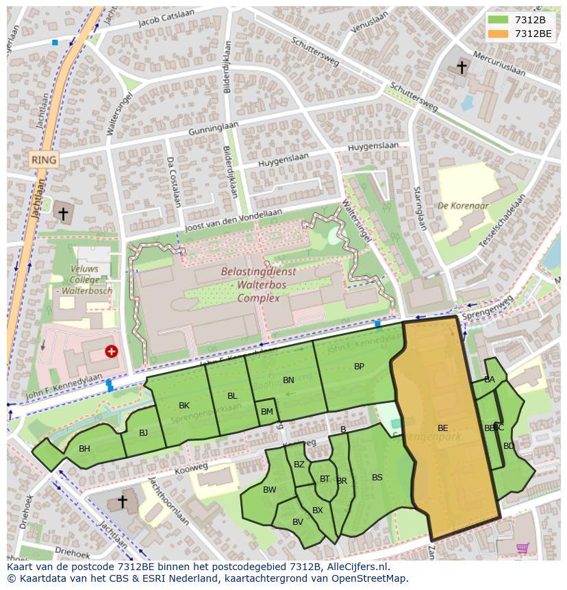 Afbeelding van het postcodegebied 7312 BE op de kaart.