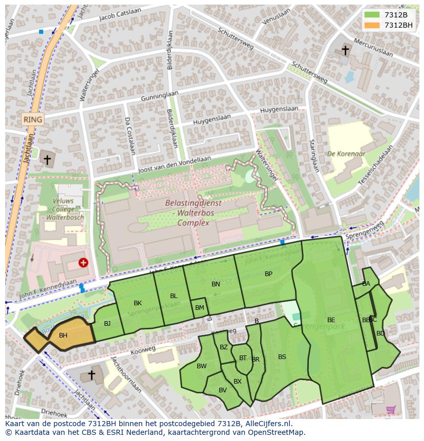 Afbeelding van het postcodegebied 7312 BH op de kaart.