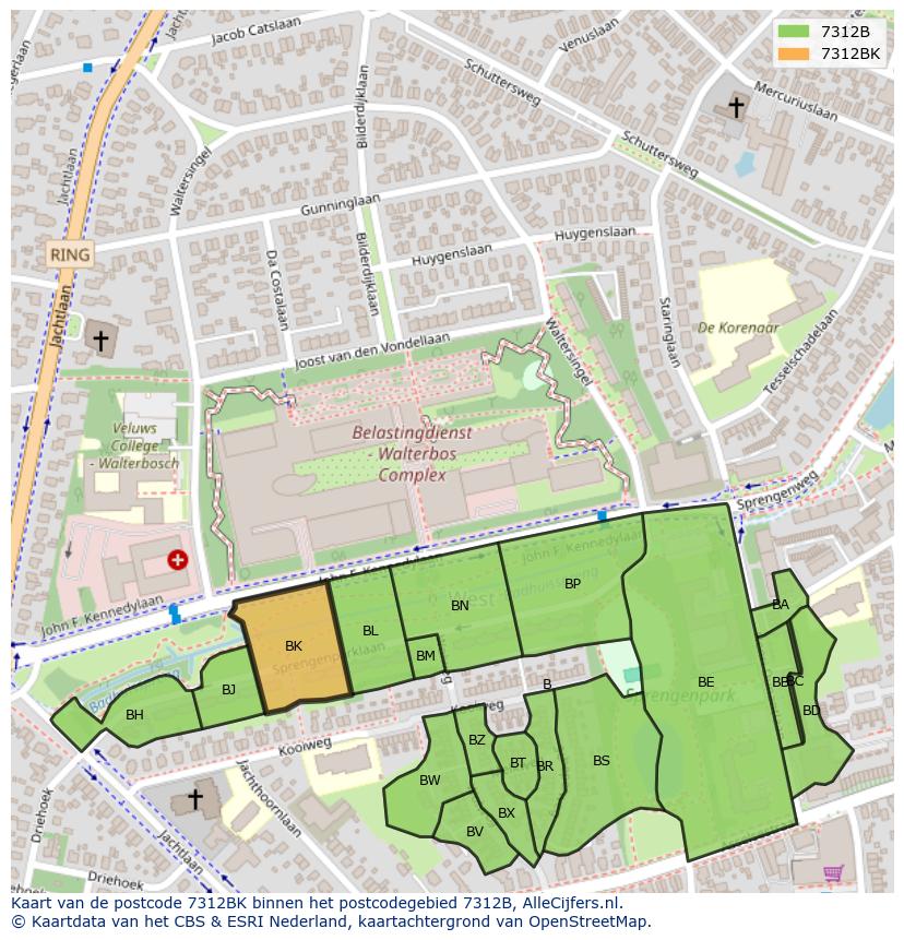 Afbeelding van het postcodegebied 7312 BK op de kaart.