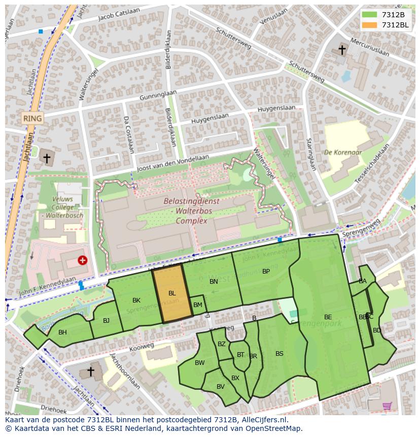 Afbeelding van het postcodegebied 7312 BL op de kaart.