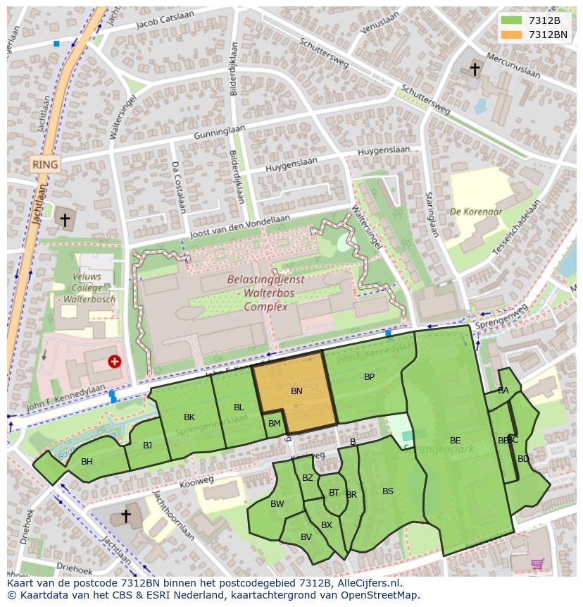 Afbeelding van het postcodegebied 7312 BN op de kaart.