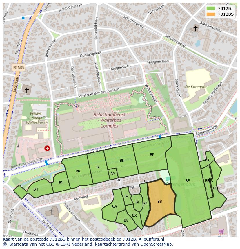 Afbeelding van het postcodegebied 7312 BS op de kaart.